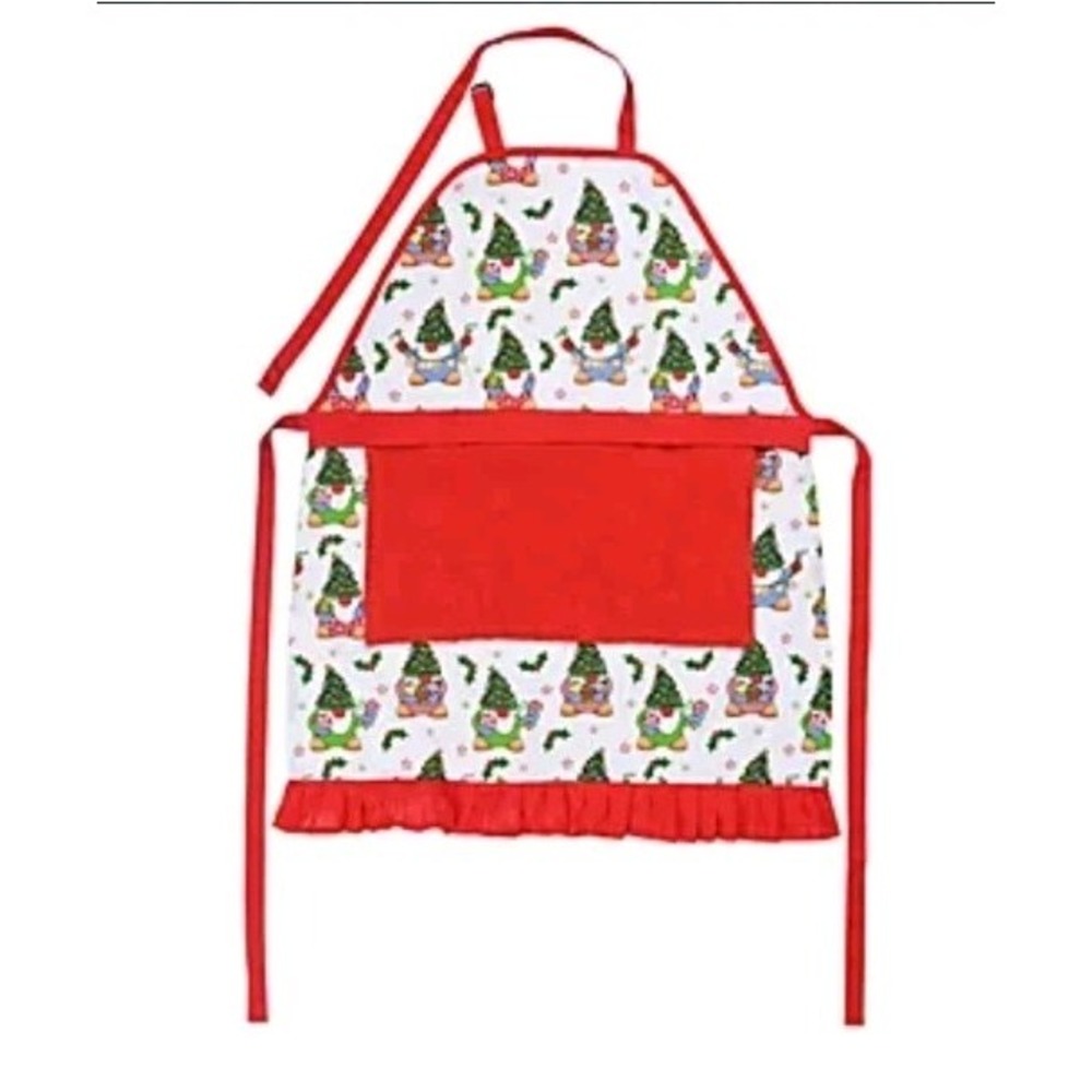 New TEMPTATIONS Festive Gnome Christmas Apron Cotton Built in Towel